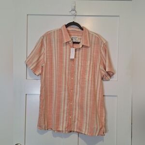 American Eagle Cotton Button   Down Shirt Vertical Stripes White Salmon New XL